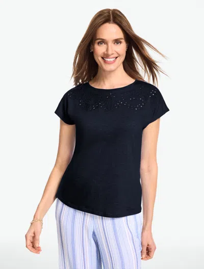 Talbots Plus Petite - Eyelet Seashell Top - Blue - 2x - 100% Cotton