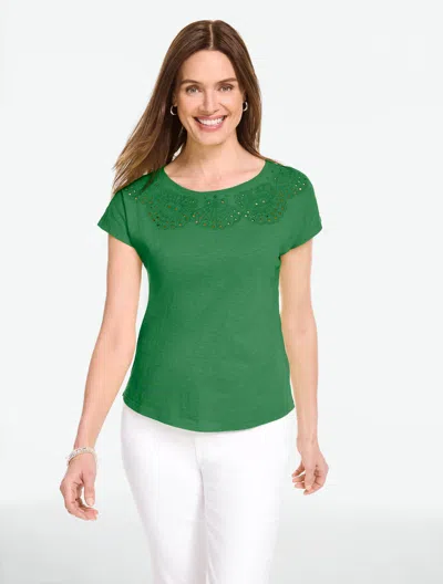 Talbots Plus Petite - Eyelet Seashell Top - Grove Green - 2x - 100% Cotton