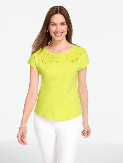 Talbots Plus Petite - Eyelet Seashell Top - Limeade - 3x - 100% Cotton  In Green