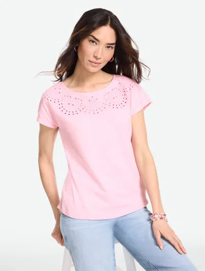 Talbots Plus Petite - Eyelet Seashell Top - Soft Pink - 3x - 100% Cotton