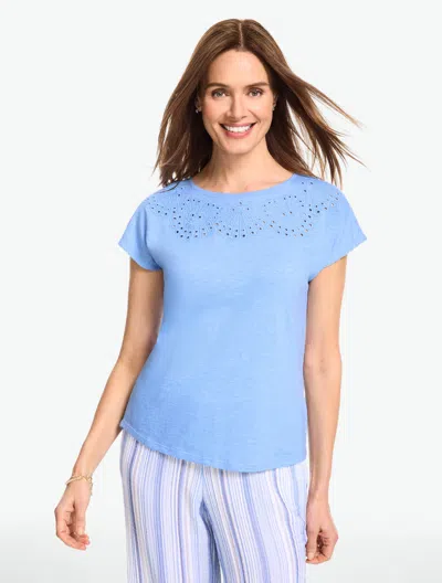 Talbots Plus Petite - Eyelet Seashell Top - Vista Blue - 3x - 100% Cotton  In Multi