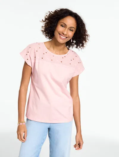 Talbots Plus Petite - Eyelet Shoulder Crewneck T-shirt - Delicate Rose - X - 100% Cotton