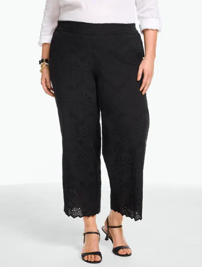 Talbots Plus Petite - Eyelet Wide Crop Pull-on Pants - Daisy Medallion - Black - 3x - 100% Cotton