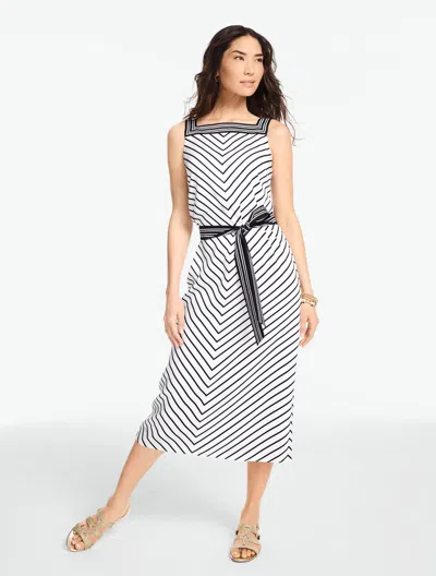 Talbots Plus Petite - Fit & Flare Soft Midi Dress - Garden Stripe - White/black - 16  In Multi