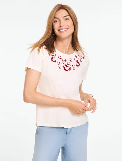 Talbots Plus Petite - Floral Embroidered Top - Ivory - 3x - 100% Cotton  In White