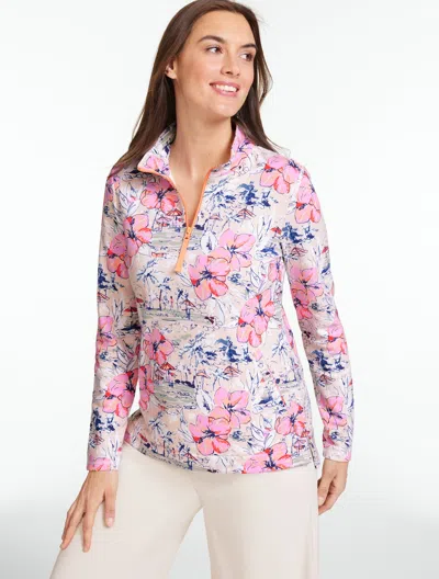 Talbots Plus Petite - French Terry Half-zip Pullover Sweater - Beach Tropics - Classic Pink - 3x