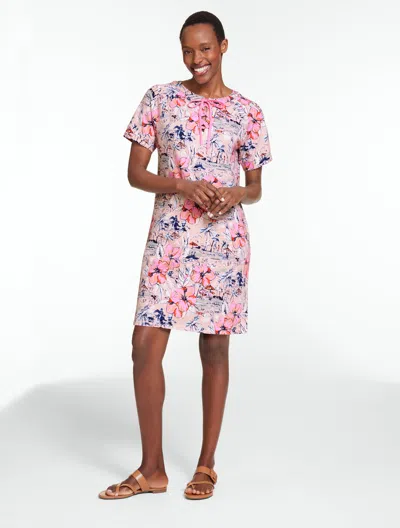 Talbots Plus Petite - French Terry Lace-up Dress - Beach Tropics - Classic Pink - 2x
