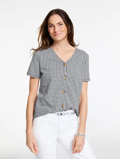 Talbots Plus Petite - Gingham Knit Top - White/black - 3x  In Multi