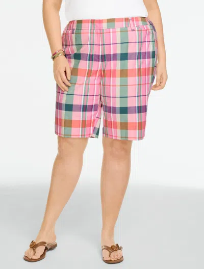 Talbots Plus Petite - Heritage Twill Perfect Shorts - Modern Madras - 10.5” - Strawberry Ice - 22  In Pink