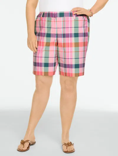 Talbots Plus Petite - Heritage Twill Perfect Shorts - Modern Madras - 7” - Strawberry Ice - 18  In Pink