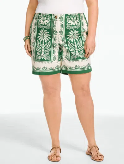 Talbots Plus Petite - Heritage Twill Relaxed Chino Shorts - Tropical Damask - Ivory/grove Green - 18