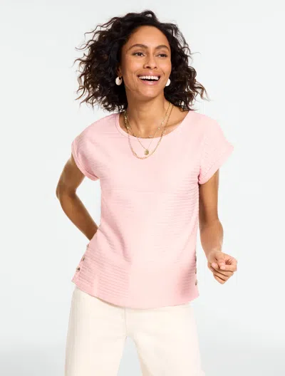 Talbots Plus Petite - Jacquard Side Button T-shirt - Delicate Rose - 3x