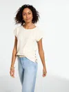 Talbots Plus Petite - Jacquard Side Button T-shirt - Ivory - 1x  In White