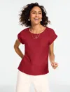 Talbots Plus Petite - Jacquard Side Button T-shirt - Sangria - 3x  In Red