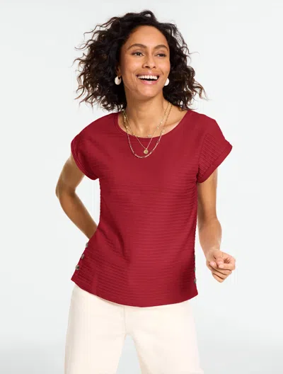 Talbots Plus Petite - Jacquard Side Button T-shirt - Sangria - 3x  In Red