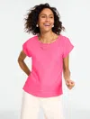 Talbots Plus Petite - Jacquard Side Button T-shirt - Vibrant Pink - 1x
