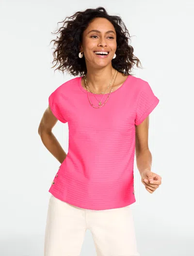 Talbots Plus Petite - Jacquard Side Button T-shirt - Vibrant Pink - 1x