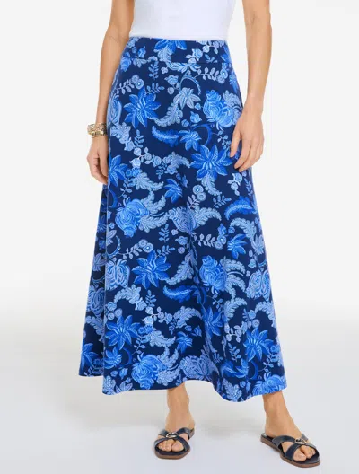 Talbots Plus Petite - Jersey Maxi Skirt - Botanical Floral - Ink  In Black