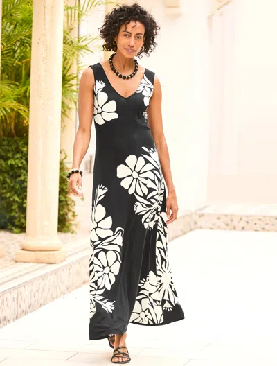 Talbots Plus Petite - Jersey V-neck Maxi Dress - Abstract Floral - Black/ivory - 1x  In Multi