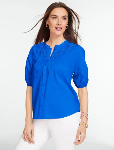Talbots Plus Petite - Lace Trim Button Front Voile Top - Catalina Blue - X