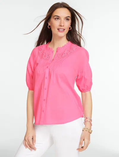Talbots Plus Petite - Lace Trim Button Front Voile Top - Sunrise Pink - 3x