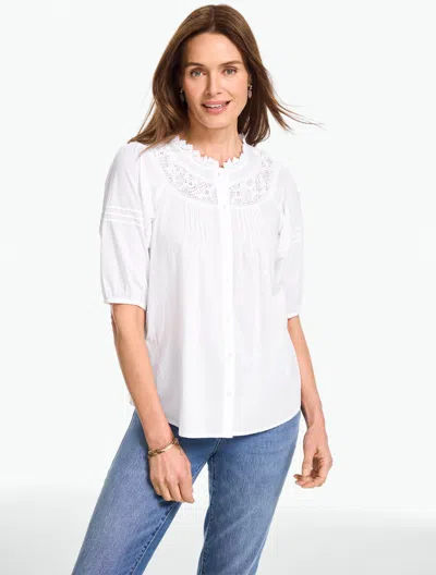 Talbots Plus Petite - Lace Trim Button Front Voile Top - White - 3x