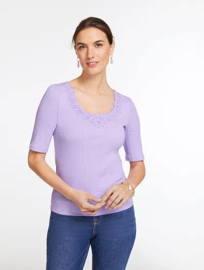 Talbots Plus Petite - Lace Trim V-neck Ribbed Top - Lavender Dawn - 2x