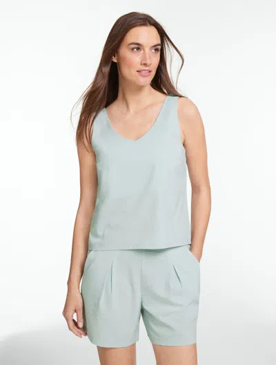 Talbots Plus Petite - Lightweight Woven Stretch Double V-neck Tank Top - Seersucker - Blue Breeze - X Talbot