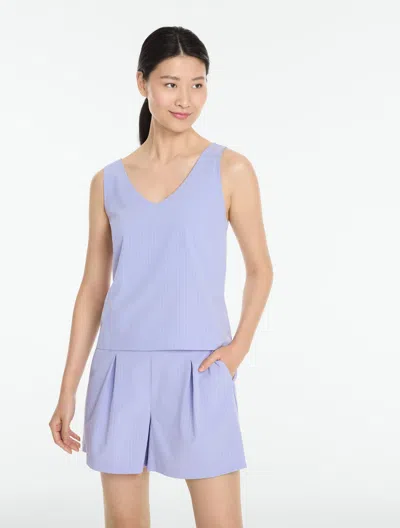 Talbots Plus Petite - Lightweight Woven Stretch Double V-neck Tank Top - Seersucker - Sweet Lavender - 2x Ta In Purple