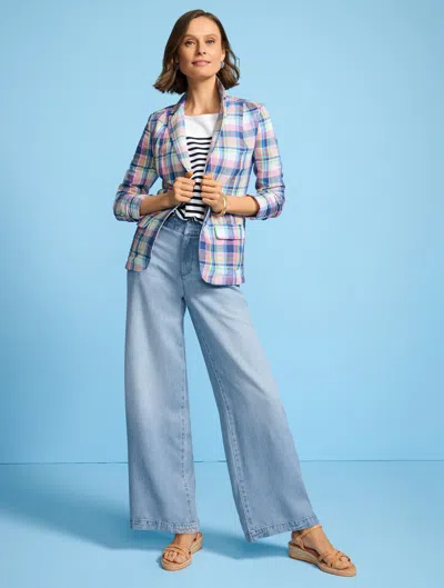 Talbots Plus Petite - Linen Blazer - Fresh Madras - Pink/navy Blue - 22