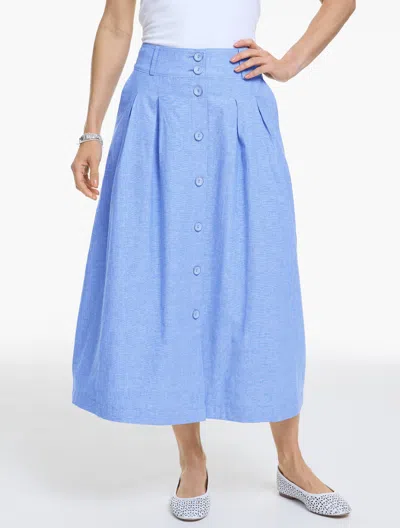Talbots Plus Petite - Linen Button Midi Skirt - Cornflower Blue/white - 20