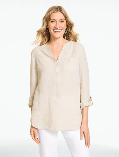 Talbots Plus Petite - Linen Camp Shirt - Cross Dye - Beige - 3x  In Sand