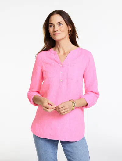 Talbots Plus Petite - Linen Camp Shirt - Cross Dye - Sugar Pink/white - 1x