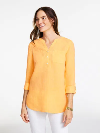 Talbots Plus Petite - Linen Camp Shirt - Cross Dye - Sunshine Yellow/white - 3x