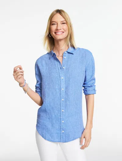 Talbots Plus Petite - Linen Everyday Relaxed Shirt - Cross Dye - Cornflowerblue/white - 2x