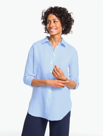 Talbots Plus Petite - Linen Everyday Relaxed Shirt - Cross Dye - Vista Blue/white - 2x