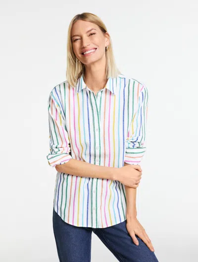 Talbots Plus Petite - Linen Everyday Relaxed Shirt - Harmonious Stripe - White - 2x