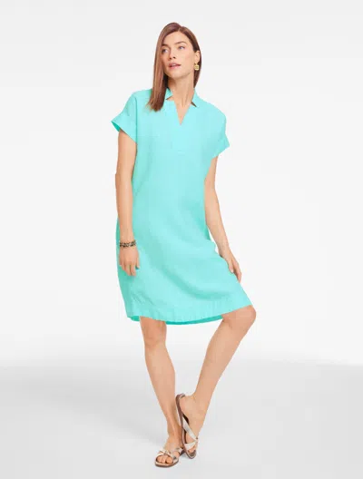 Talbots Plus Petite - Linen Shift Dress - Turquoise Sky/white - 2x