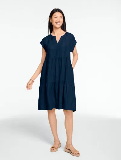 Talbots Plus Petite - Linen Tiered Swing Dress - Blue - 2x