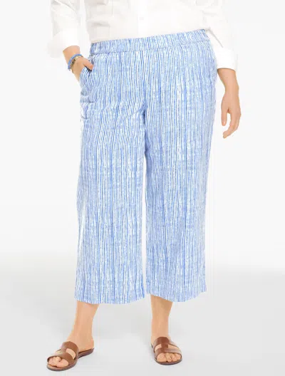 Talbots Plus Petite - Linen Wide Crop Pull-on Pants - Pinstripe - White - 2x