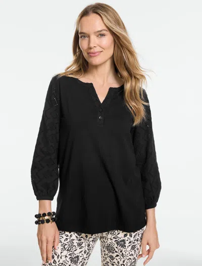 Talbots Plus Petite - Mixed Media Tunic Top - Black - 3x
