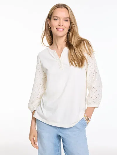 Talbots Plus Petite - Mixed Media Tunic Top - Ivory - 3x  In White