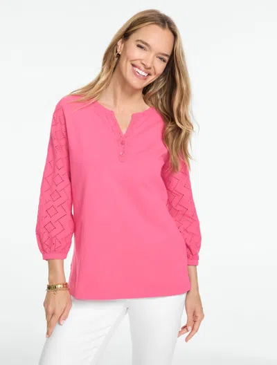 Talbots Plus Petite - Mixed Media Tunic Top - Vibrant Pink - 3x