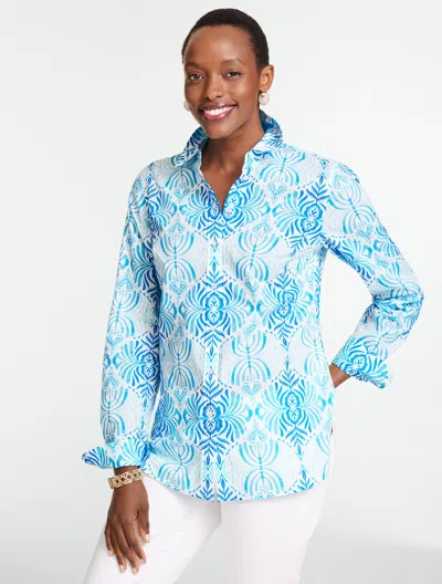 Talbots Plus Petite - Modern Classic Shirt - Coastal Damask - White - 3x - 100% Cotton