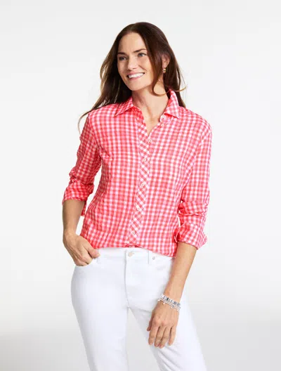 Talbots Plus Petite - Modern Classic Shirt - Fun Plaid - Bright Coral/white - 3x