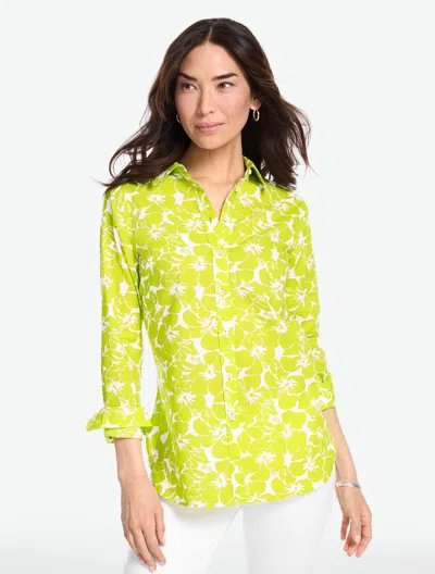 Talbots Plus Petite - Modern Classic Shirt - Hibiscus - White/limeade - X - 100% Cotton  In Green