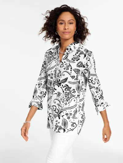 Talbots Plus Petite - Modern Classic Shirt - Nouveau Floral - White/black - 2x - 100% Cotton  In Multi