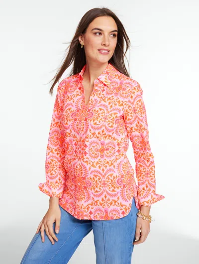 Talbots Plus Petite - Modern Classic Shirt - Royal Medallion - Soft Pink - 3x - 100% Cotton