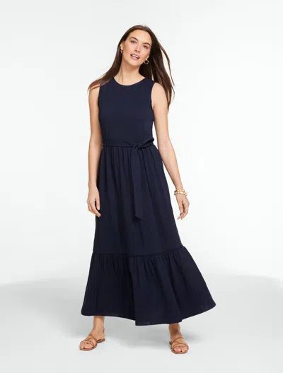Talbots Plus Petite - Nantucket Slub Sleeveless Maxi Dress - Blue - 22