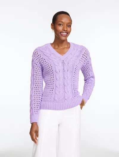 Talbots Plus Petite - Open Stitch Cable V-neck Pullover Sweater - Lavender Dawn - 2x